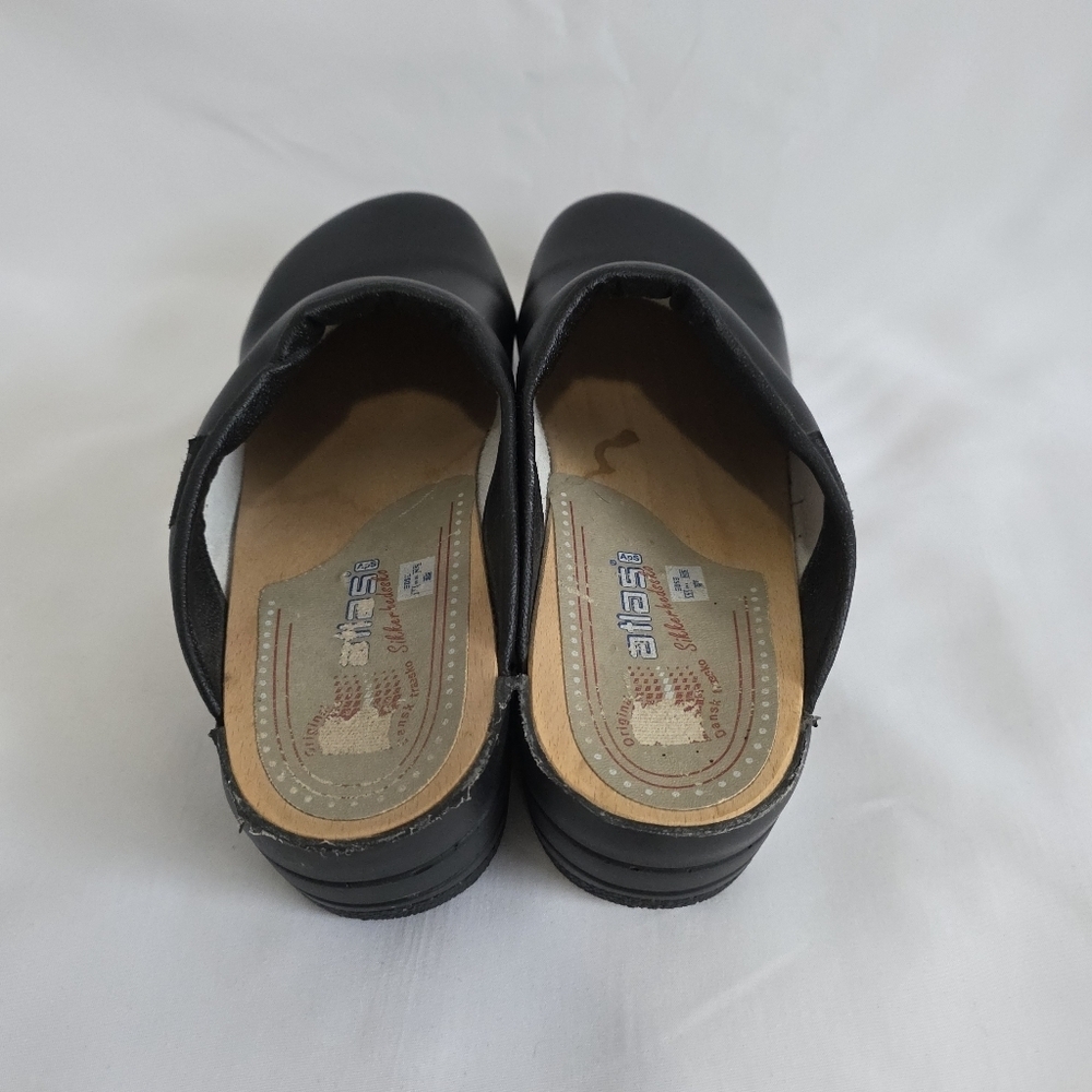 Euro-Dan Atlas Black Leather Wooden Work Chef Clogs - Picture 4 of 10